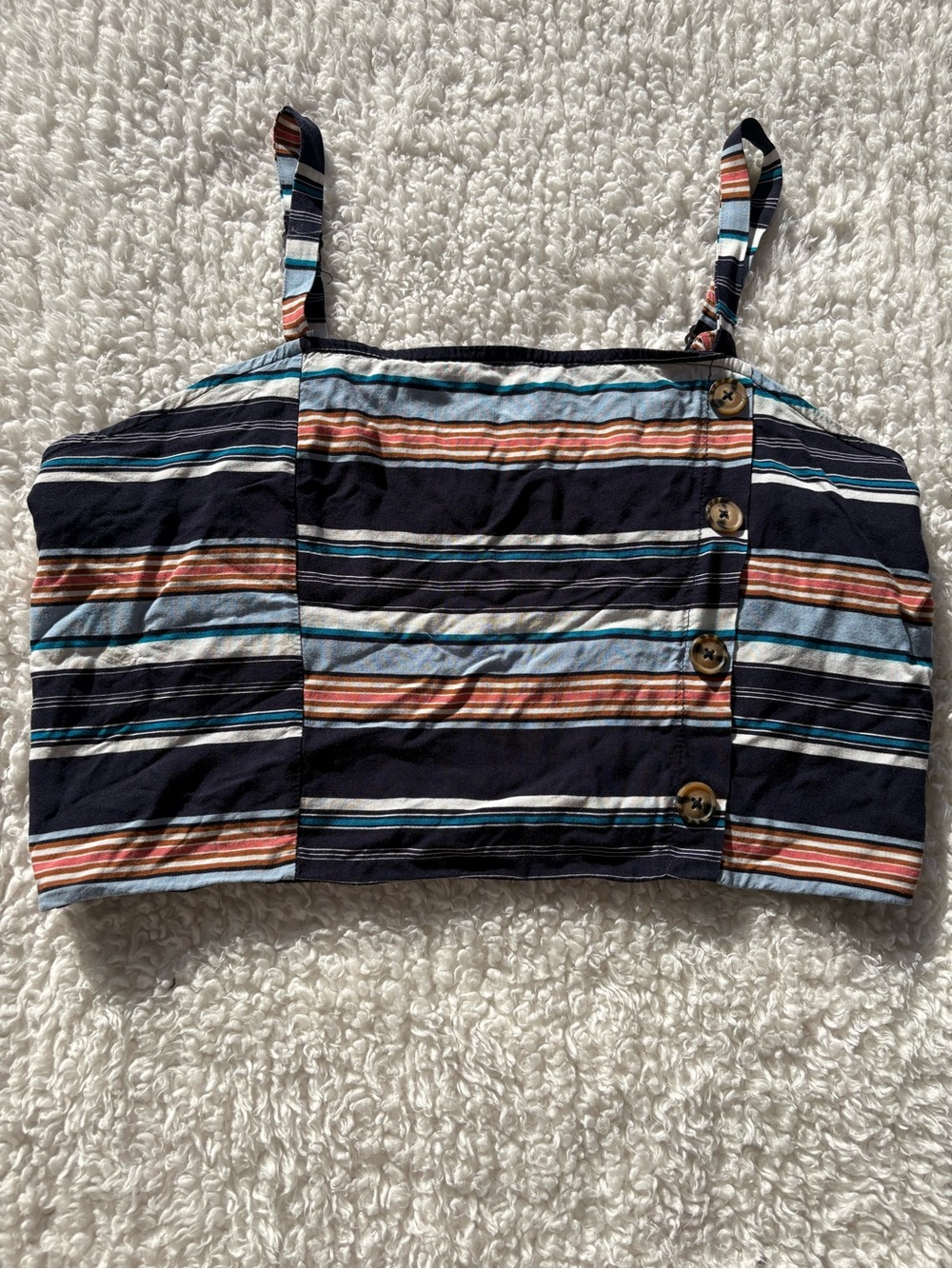 Spoiled Navy Striped Crop Tank with Button Accent